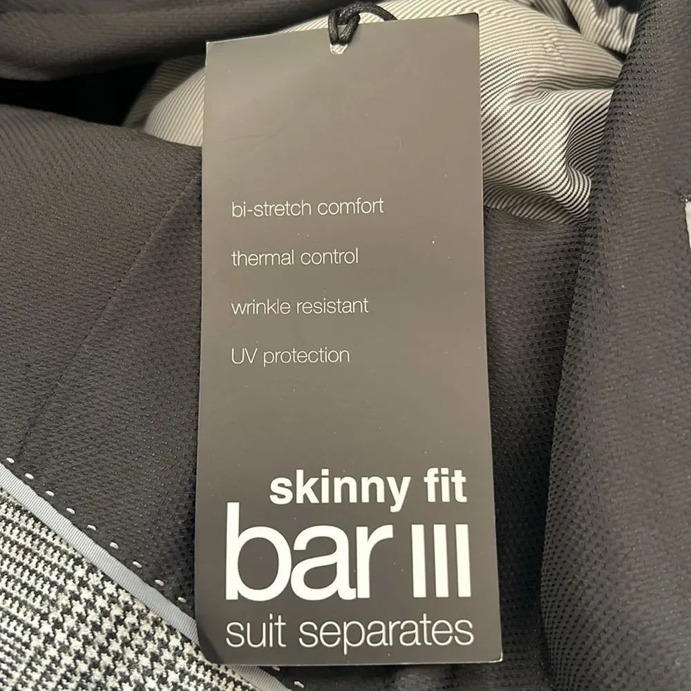 Bar III Glen Plaid Skinny-Fit Suit Jacket in Black-White, NWT, Size 44L